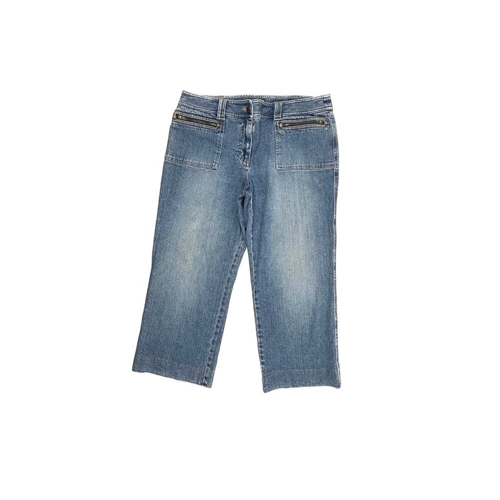 Loft Crop Zipper Pockets Women's size 12 Dark Wash Blue Denim jeans